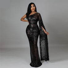 Load image into Gallery viewer, Sequins Long Sleeve One Shoulder Dress - AwakenYourYoniverse AwakenYourYoniverse Black / M AwakenYourYoniverse
